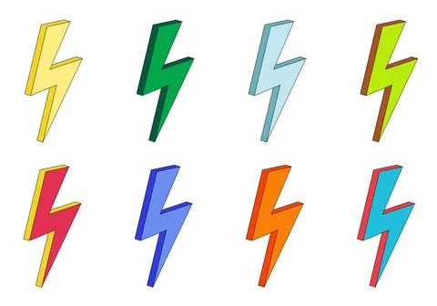 Set of 3d lightning icons, flash sign, Vector isolated illustration Stock Illustration