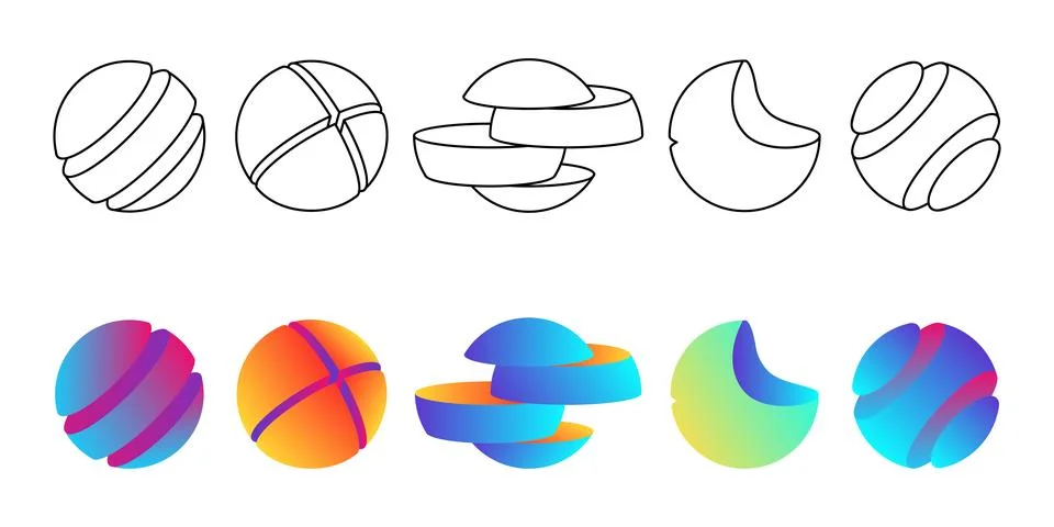 A set of 3D logos of a spherical shape for the identity of your company Stock Illustration
