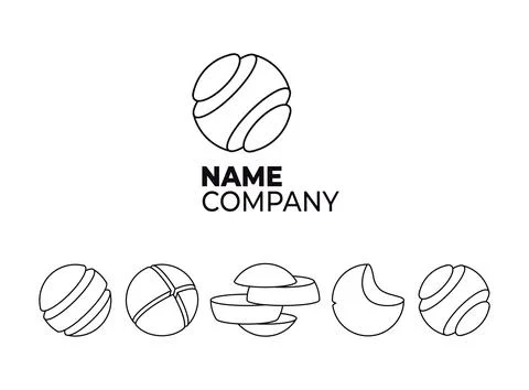 A set of 3D logos of a spherical shape for the identity of your company Stock Illustration