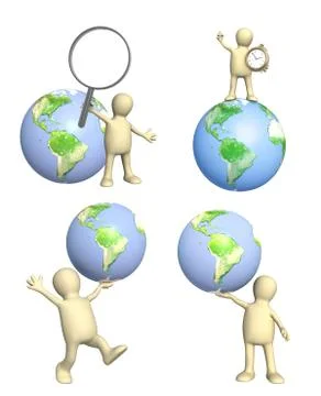 Set of 3d mans with Earth Stock Illustration
