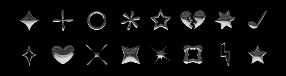 Set of 3d metal elements in y2k style. Vector illustration Stock Illustration