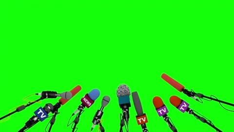 Set of 3d microphones for press conference loop on green screen Stock Footage 313188358