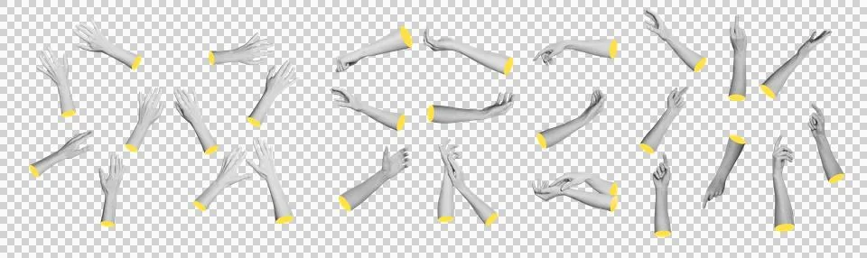 Set of 3D model hands demonstrating touching, grabbing, taking and pointing.. Photos