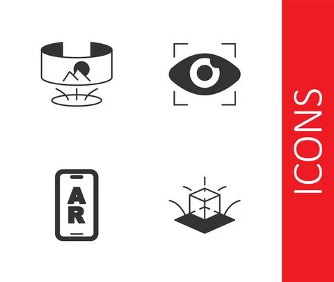 Set 3d modeling, 360 degree view, Augmented reality AR and Big brother Stock Illustration