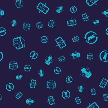 Set 3d modeling, 360 degree view, and Augmented reality AR on seamless pattern Stock Illustration