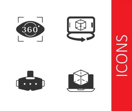 Set 3d modeling, 360 degree view, Virtual reality glasses and  icon. Vector 스톡 일러스트
