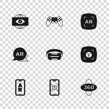 Set 3d modeling, 360 degree view, Virtual reality glasses, Augmented AR, Bi.. Illustrazione stock