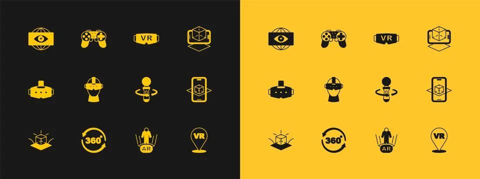 Set 3d modeling, 360 degree view, VR controller game, Augmented reality AR,.. Illustrazione stock