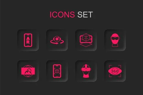 Set 3d modeling, 360 degree view, Augmented reality AR, Virtual glasses,  a.. Illustrazione stock