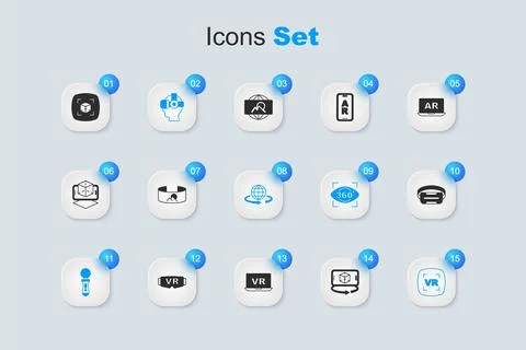 Set 3d modeling, 360 degree view, Virtual reality glasses, VR controller ga.. Illustrazione stock