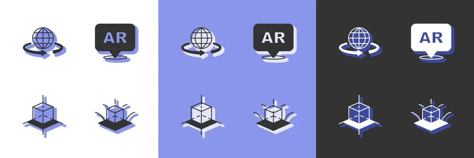 Set 3d modeling, and Augmented reality AR icon. Vector Illustrazione stock