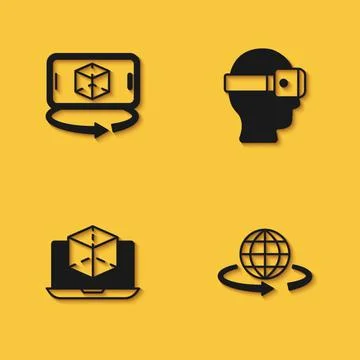 Set 3d modeling, and Virtual reality glasses icon with long shadow. Vector Stock Illustration