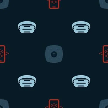 Set 3d modeling,  and Virtual reality glasses on seamless pattern. Vector Ilustración de archivo