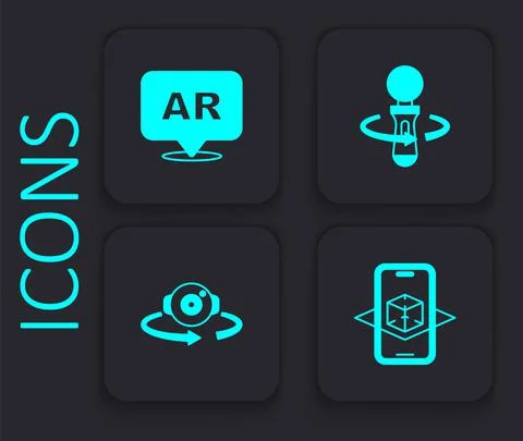 Set 3d modeling, Augmented reality AR, VR controller game and 360 degree view Illustrazione stock