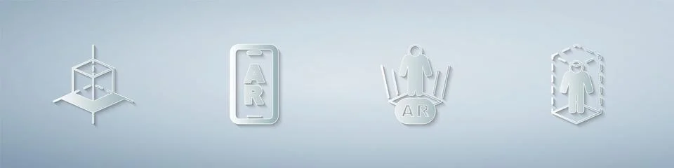 Set 3d modeling, Augmented reality AR, and . Paper art style. Vector Stock Illustration