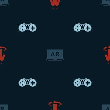 Set 3d modeling, Augmented reality AR and Gamepad on seamless pattern. Vector イラスト素材