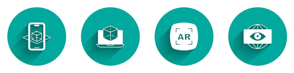 Set 3d modeling, Augmented reality AR and Big brother electronic eye icon with Stock Illustration