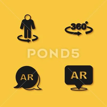 Set 3d modeling, Augmented reality AR, and 360 degree view icon with ...