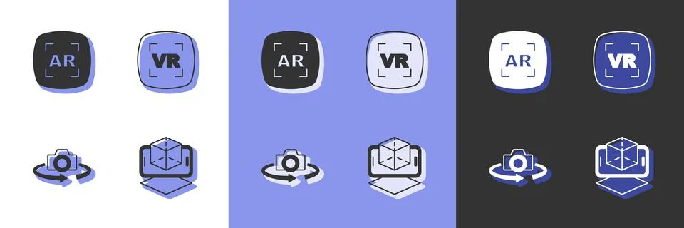 Set 3d modeling, Augmented reality AR, 360 degree view and Virtual icon. Vect Illustrazione stock