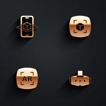 Set 3d modeling, Augmented reality AR and Virtual glasses icon with long shadow Stock Illustration