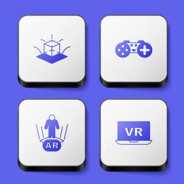 Set 3d modeling, Gamepad, Augmented reality AR and Virtual icon. White square Stock Illustration