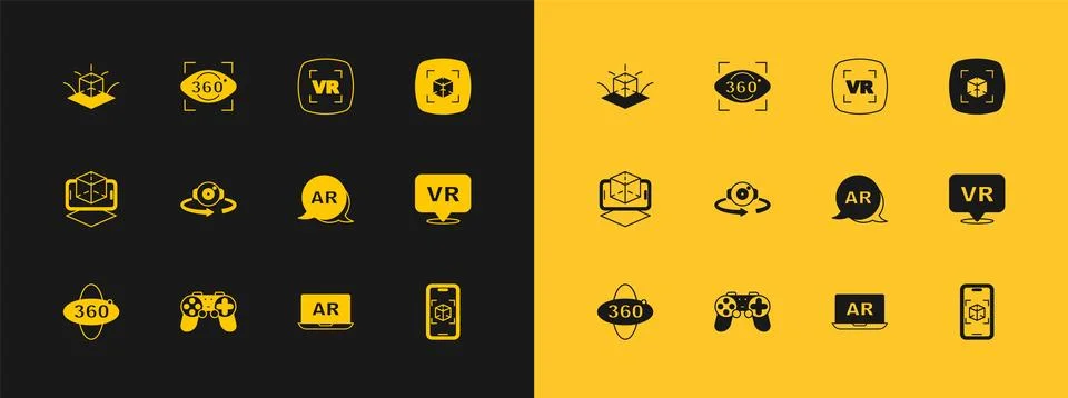 Set 3d modeling, Gamepad, Augmented reality AR, 360 degree view, Virtual,  .. Stock Illustration