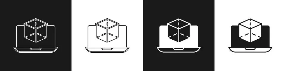 Set 3d modeling icon isolated on black and white background. Augmented reality Stock Illustration