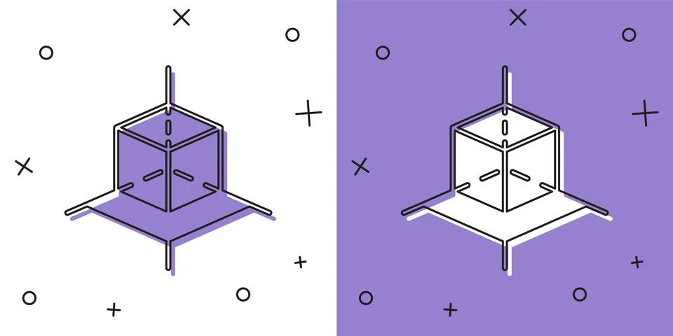 Set 3d modeling icon isolated on white and purple background. Augmented reality 스톡 일러스트