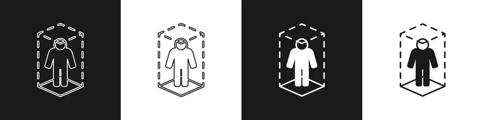 Set 3d modeling icon isolated on black and white background. Augmented realit Stock Illustration