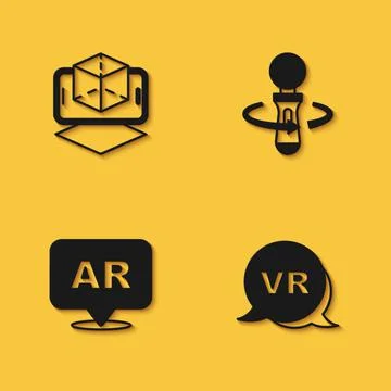 Set 3d modeling, Virtual reality, Augmented AR and VR controller game icon with Stock Illustration