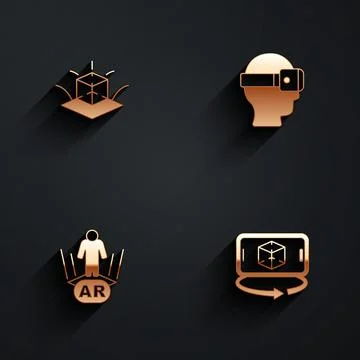 Set 3d modeling, Virtual reality glasses, Augmented AR and icon with long shadow Stock Illustration