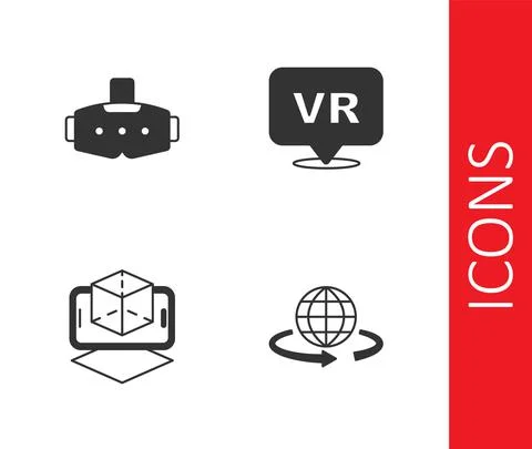 Set 3d modeling, Virtual reality glasses, and icon. Vector 스톡 일러스트