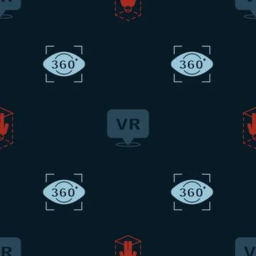 Set 3d modeling, Virtual reality and 360 degree view on seamless pattern. Vector Ilustración de archivo