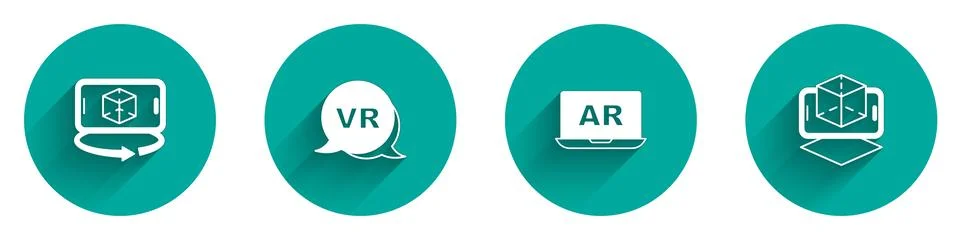 Set 3d modeling, Virtual reality, Augmented AR and icon with long shadow. Vector Illustrazione stock