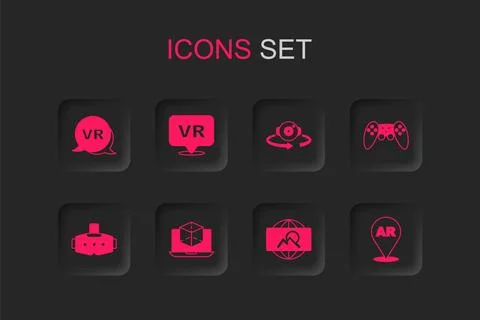 Set 3d modeling, Virtual reality, Wide angle picture, Gamepad, Augmented AR.. Stock Illustration