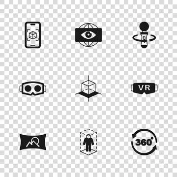 Set 3d modeling, Virtual reality glasses, 360 degree view, VR controller ga.. Stock Illustration