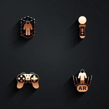 Set 3d modeling, VR controller game, Gamepad and Augmented reality AR icon with Illustrazione stock