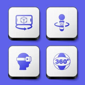 Set 3d modeling, VR controller game, Virtual reality glasses and 360 degree view Stock Illustration