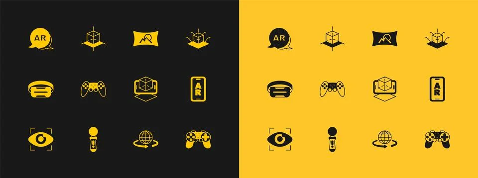 Set 3d modeling, VR controller game, Gamepad, Wide angle picture, Augmented.. Illustrazione stock