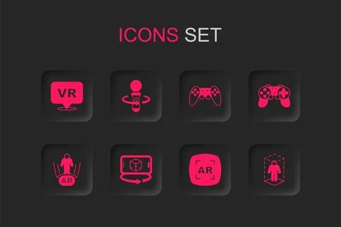 Set 3d modeling, VR controller game, Virtual reality, Augmented AR, Gamepad.. Stock Illustration
