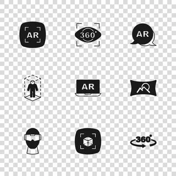 Set 3d modeling, Wide angle picture, 360 degree view, Augmented reality AR,.. Stock Illustration