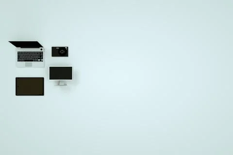 Set of 3D models of gadgets on a white background. Computer, smartphone, tablet Stock Illustration