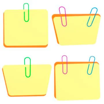 Set 3D note with paperclip. Stock Illustration