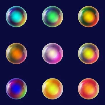 Set 3d object round sphere, ball with gradient holographic color of hologra.. Stock Illustration