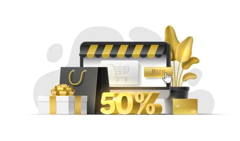 Set of 3D objects for online store, sale banner, discount shop, flyer Stock Illustration