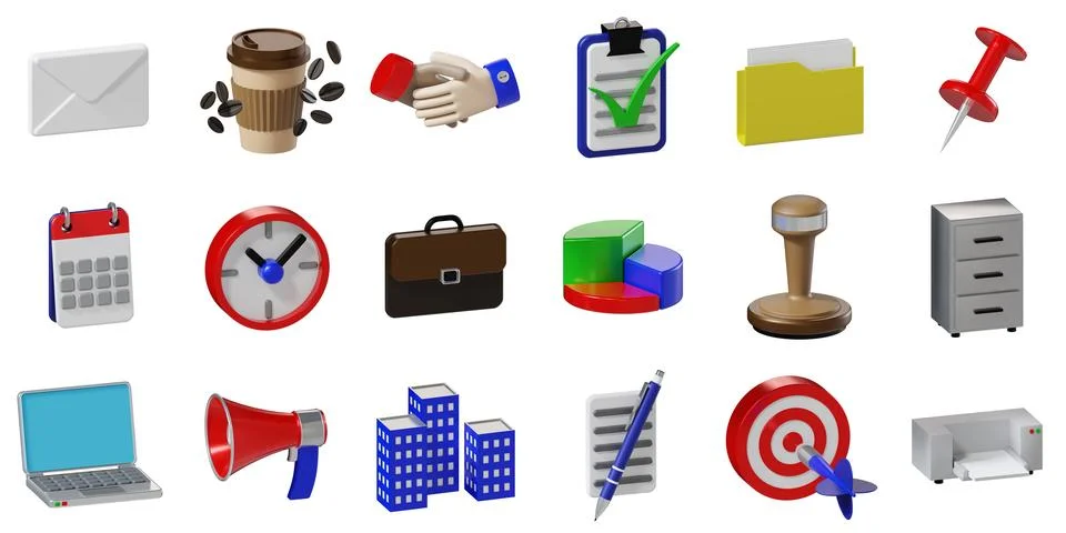 Set of 3D office icons 库存插图