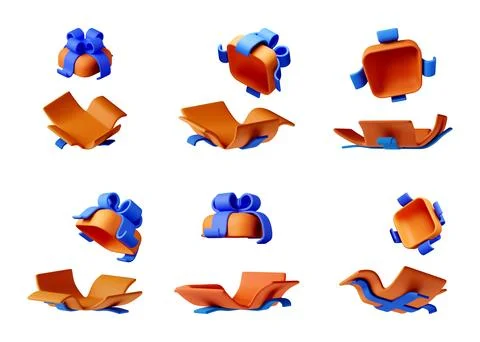 Set of 3d orange gift box and open box Stock Illustration
