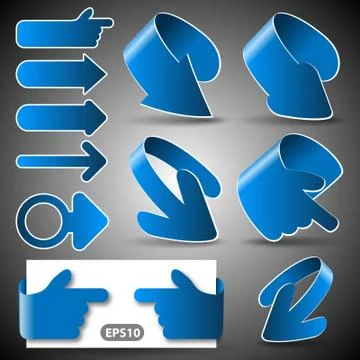 Set of 3D Paper Cut Vector Arrow Illustrations Clip-Art Stock Illustration