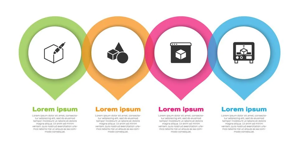 Set 3d pen tool, Basic geometric shapes, 3D printer and . Business infographic Illustrazione stock