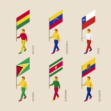 Set of 3d people with flags of South America countries Stock Illustration